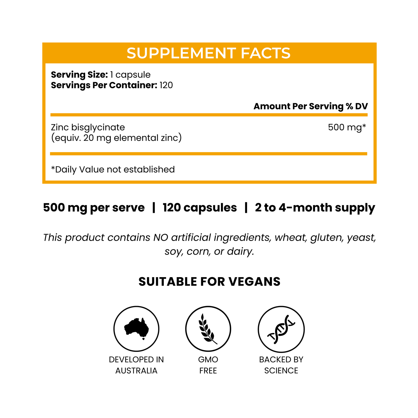 Zinc Bisglycinate - 500mg 360 Capsules (12-month supply)